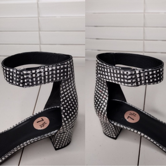 Vince Rita Checkered Sz 7.5 Leather Minimalist Contemporary Ankle Strap Sandals - Picture 15 of 16